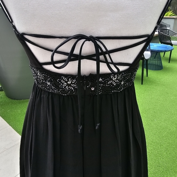 OC by Oleg Cassini ✦ Silk Cocktail Dress ✦ Crystal Lace-Up Drop Waist Black 2 - Picture 8 of 17